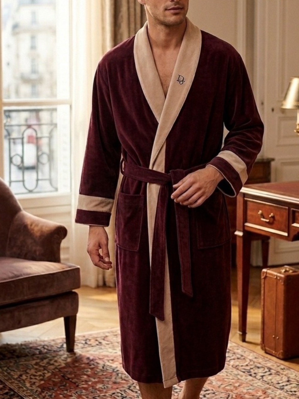 Vintage Christian Dior Monsieur Mens Vintage Velour Robe Plum
Purple Cream OS